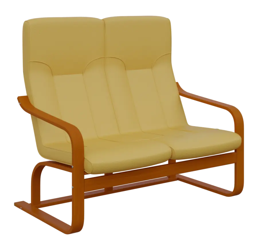 BO - 2 dvojkřeslo, dřevěná kostra, moření třešeň, koženka OTO ZO 2, žlutá písková